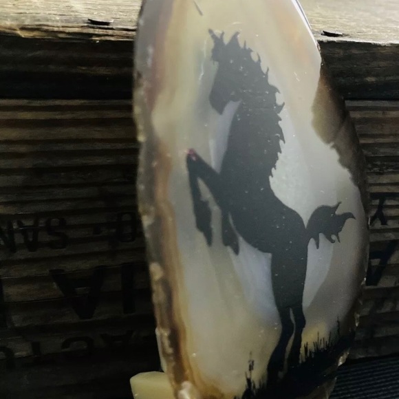 Vintage Sliced Natural Agate Geode Unicorn Light - Picture 7 of 9
